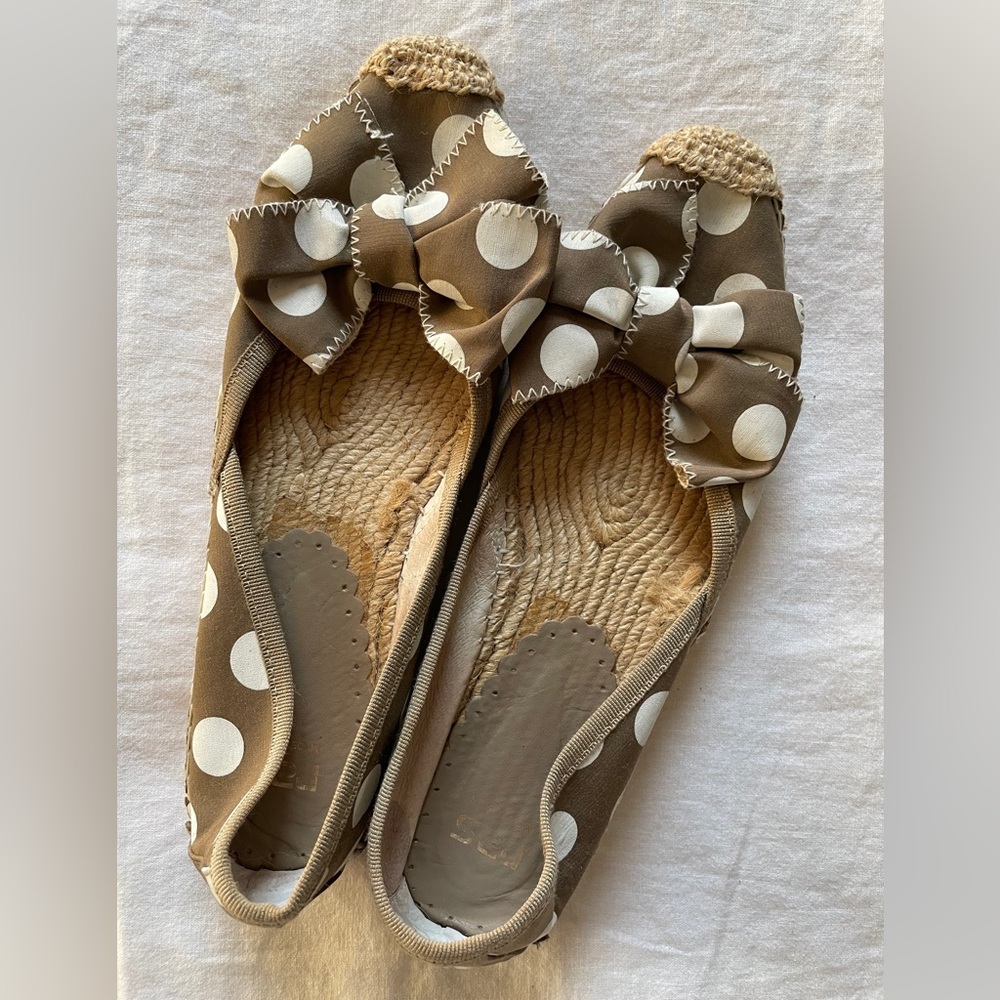 RAS Taupe Canvas Polka Dot Bow Espadrilles
